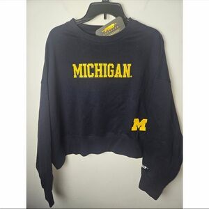 Pro Standard Michigan Wolverines Women Navy Blue Sequin Cropped Sweatshirt L NEW